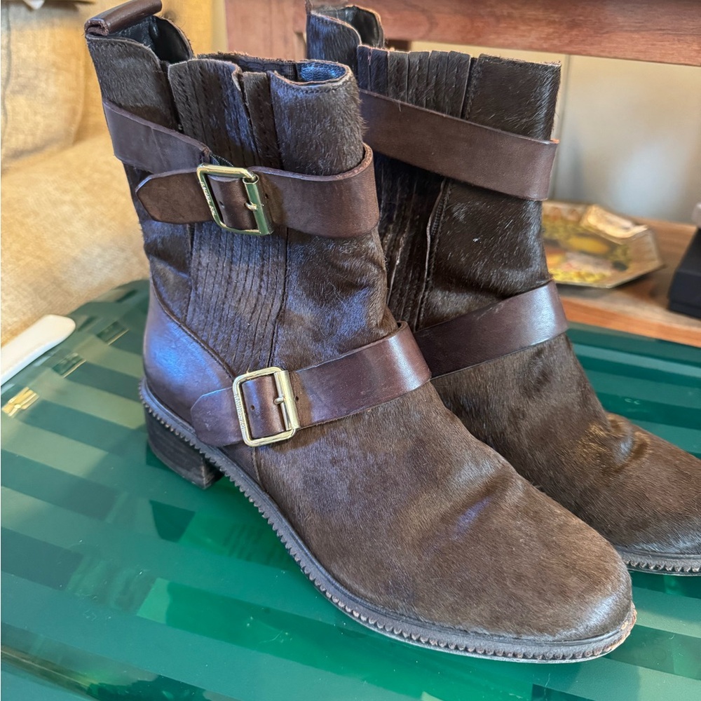 Rachel Zoe chocolate brown fur boots